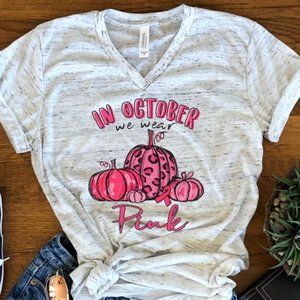 New In October Wear Pink Breast Cancer Awareness XS Bella Unisex V Neck T-shirt
